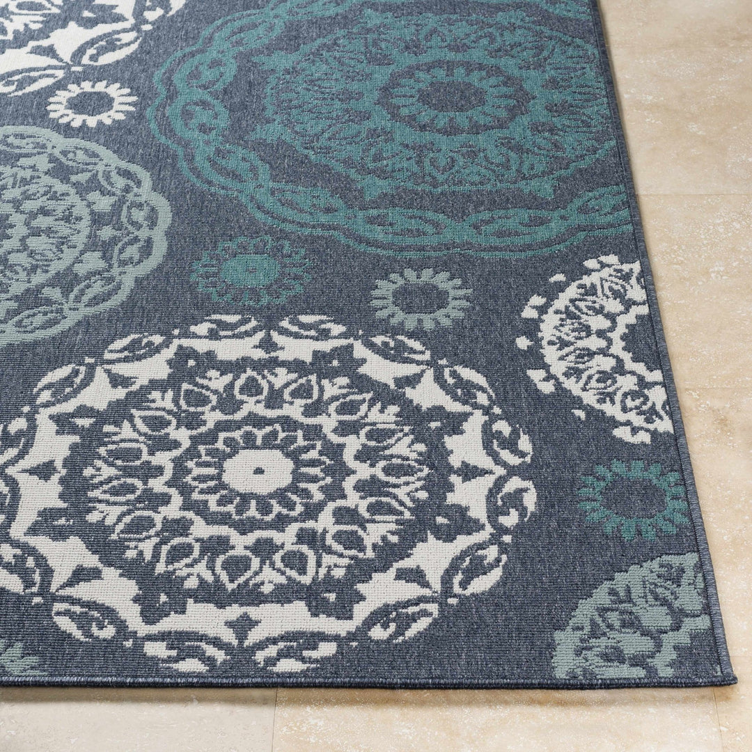 Contemporary Floral Design Charcoal, Teal. White, Blue Multi Size Area Rug - The Rug Decor