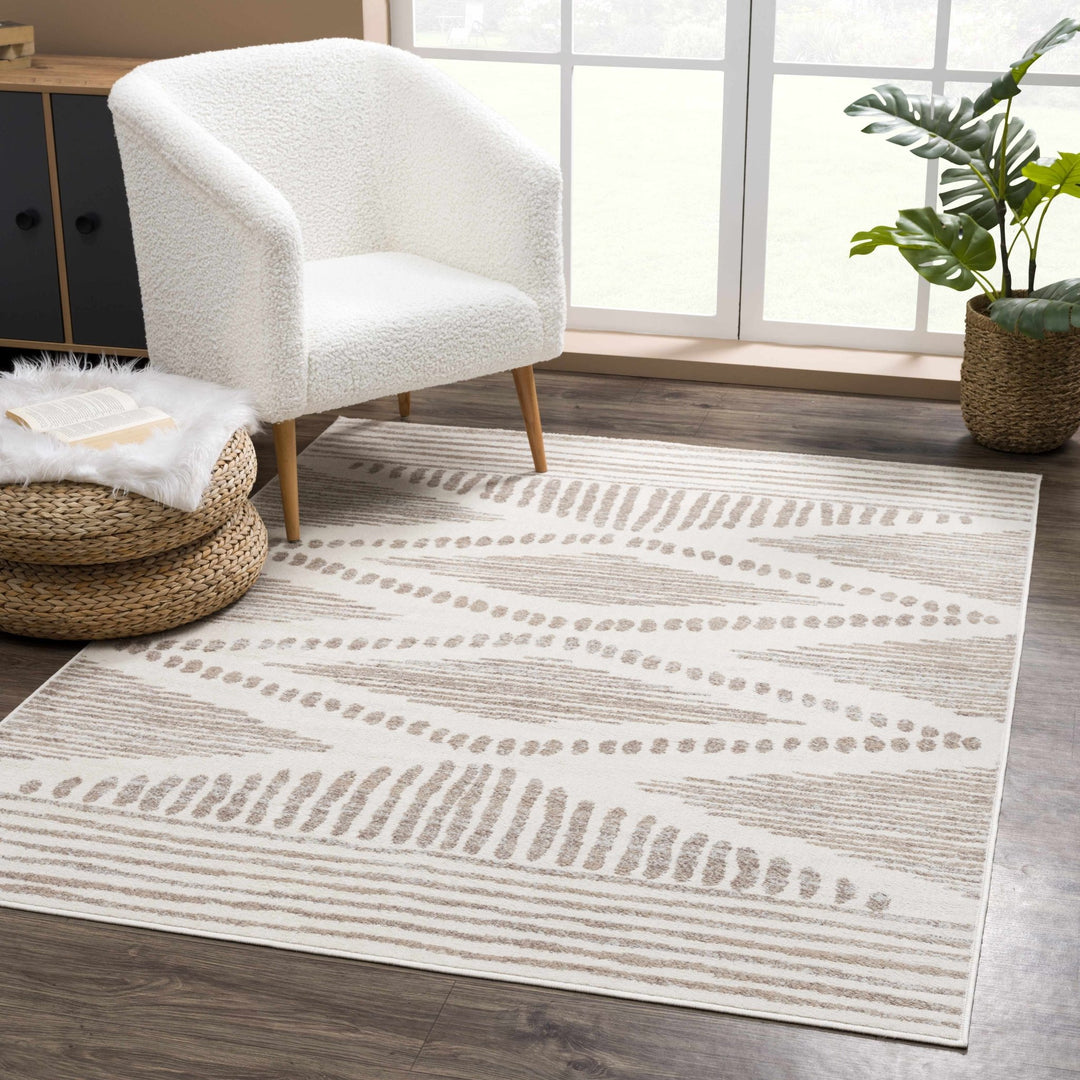 Contemporary Geometric Beige and Brown Low pile multi size Area Rug - The Rug Decor