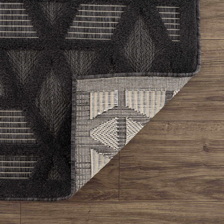 Contemporary Geometric Black and Gray Medium Pile Outdoor Area Rug - The Rug Decor