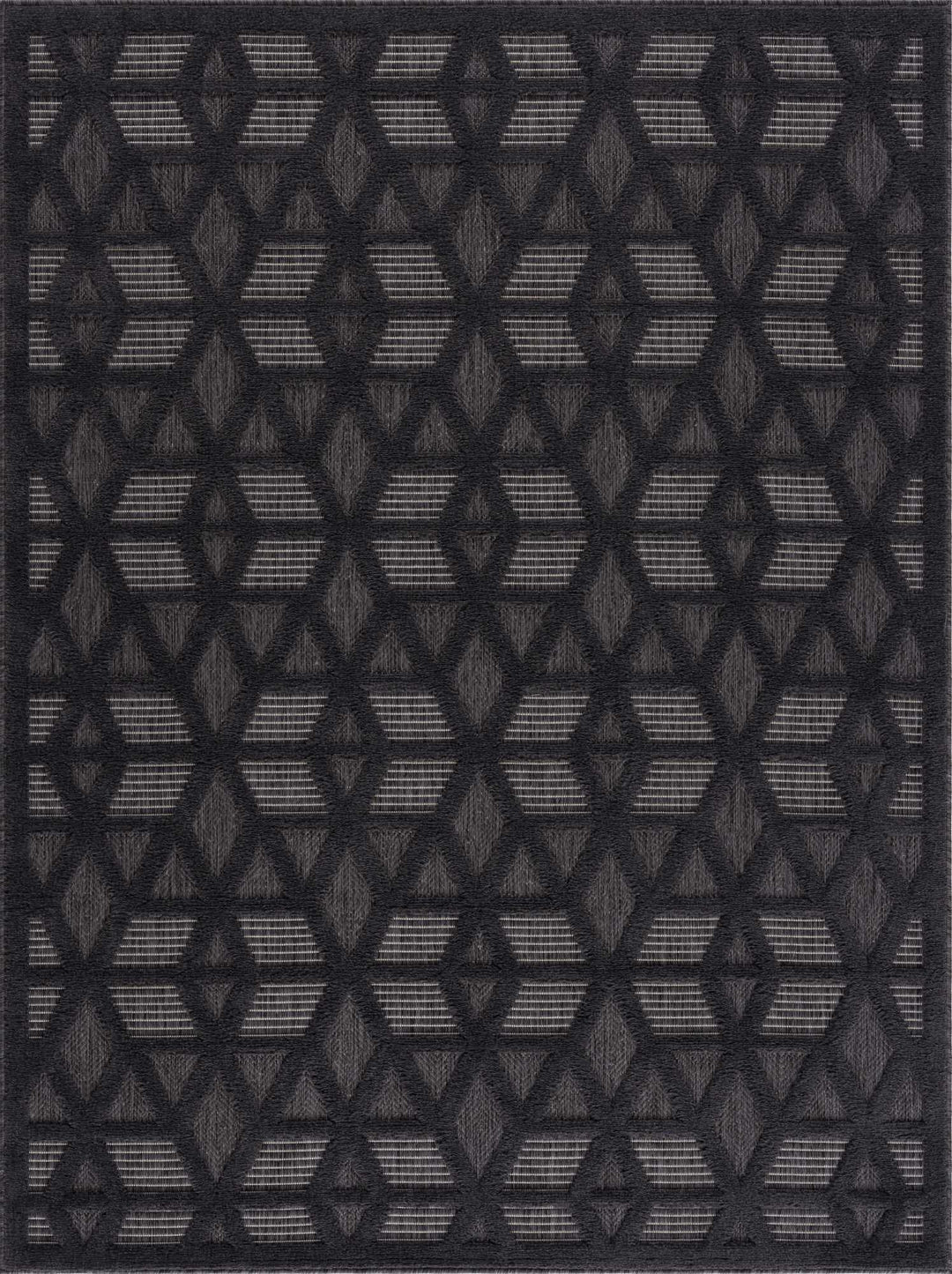 Contemporary Geometric Black and Gray Medium Pile Outdoor Area Rug - The Rug Decor