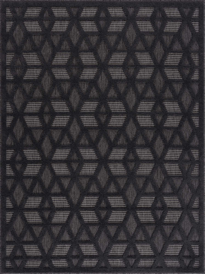 Contemporary Geometric Black and Gray Medium Pile Outdoor Area Rug - The Rug Decor