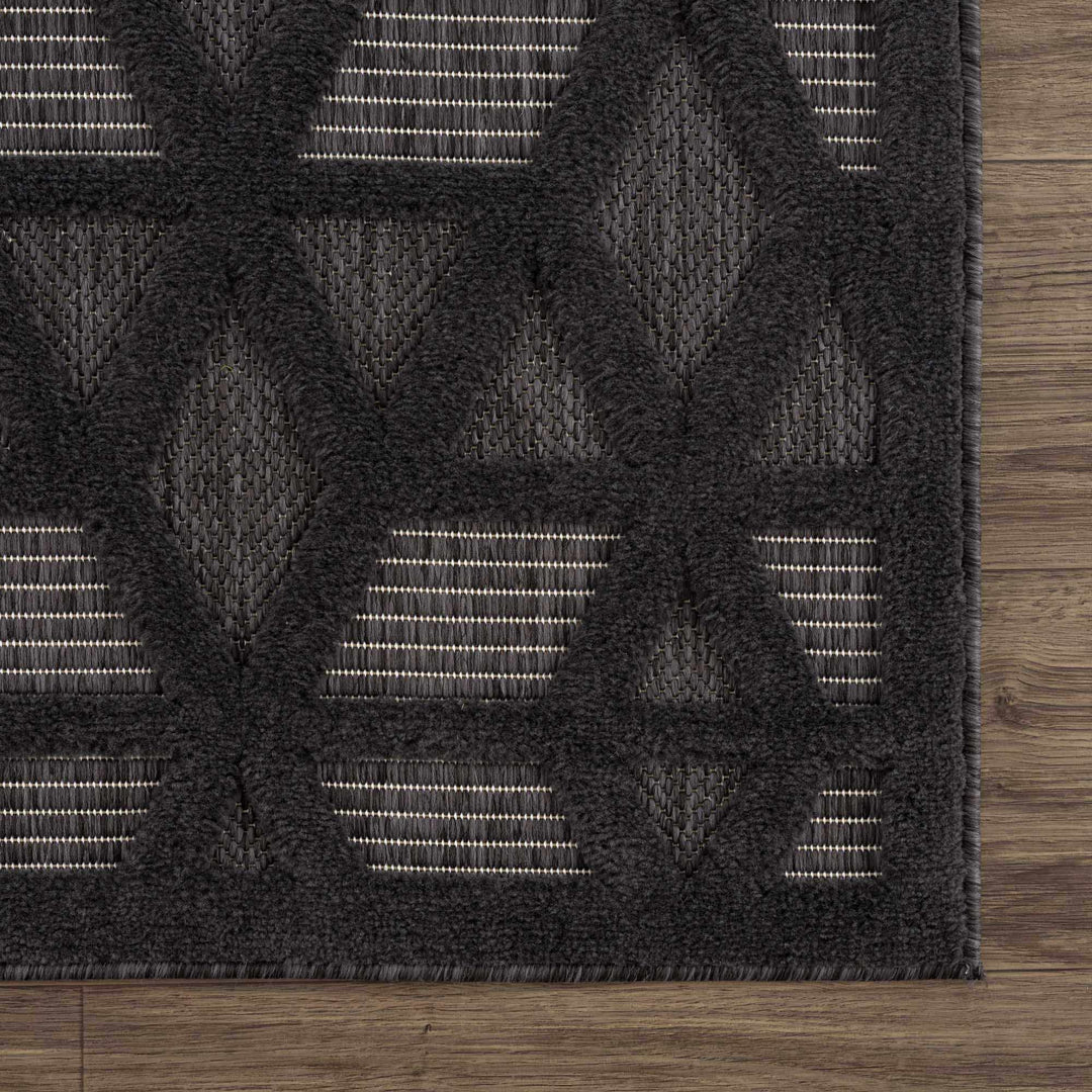 Contemporary Geometric Black and Gray Medium Pile Outdoor Area Rug - The Rug Decor