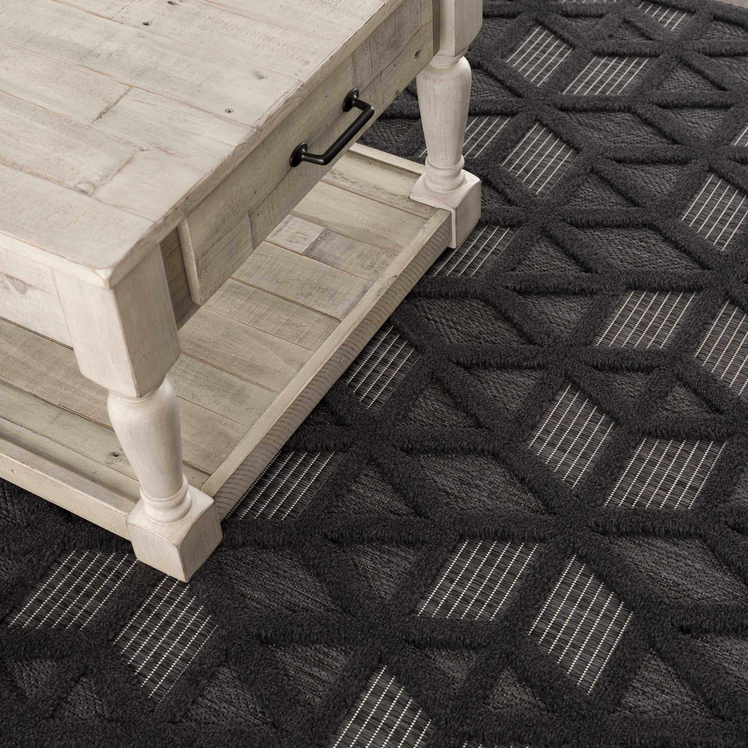 Contemporary Geometric Black and Gray Medium Pile Outdoor Area Rug - The Rug Decor