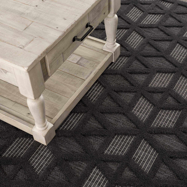 Contemporary Geometric Black and Gray Medium Pile Outdoor Area Rug - The Rug Decor