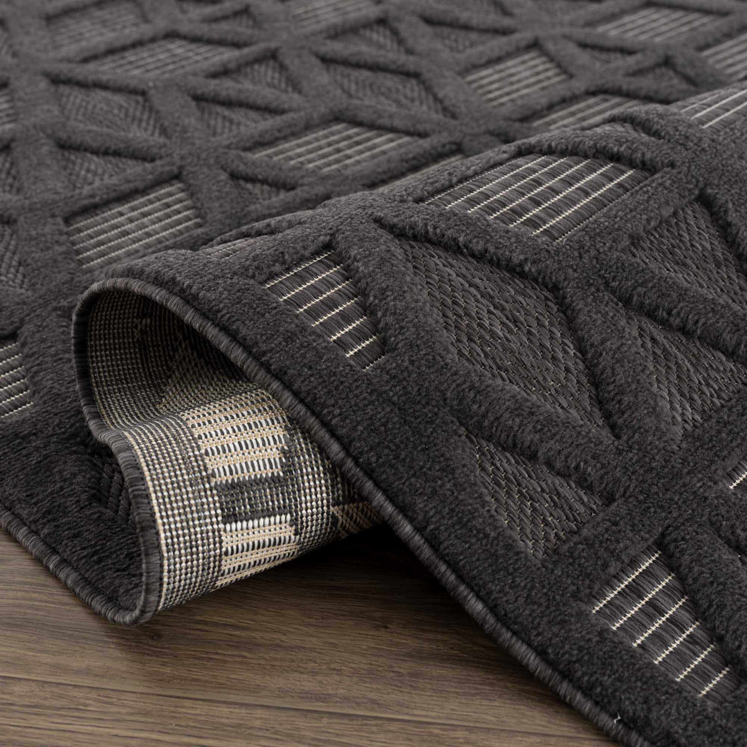 Contemporary Geometric Black and Gray Medium Pile Outdoor Area Rug - The Rug Decor