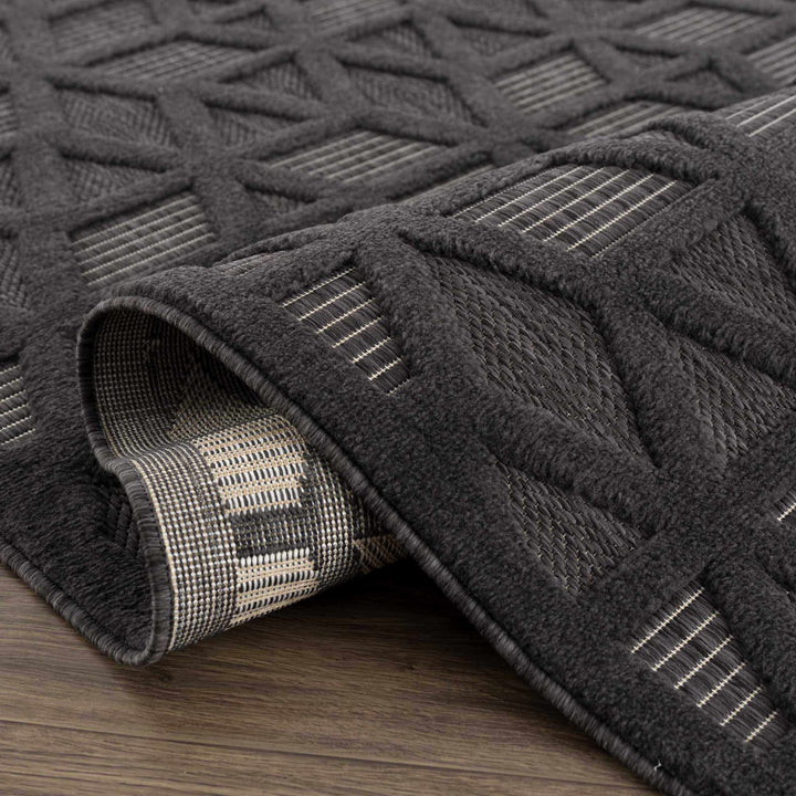 Contemporary Geometric Black and Gray Medium Pile Outdoor Area Rug - The Rug Decor