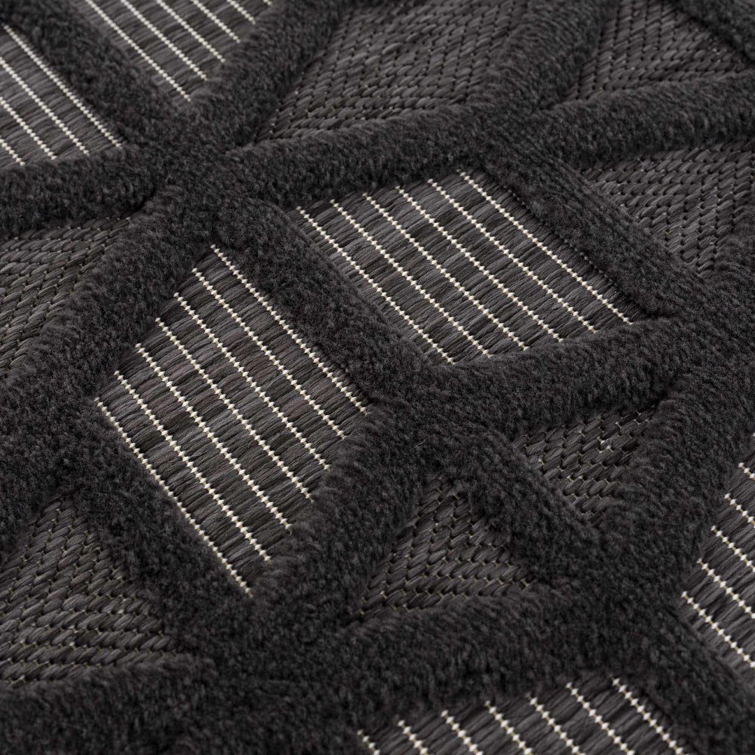 Contemporary Geometric Black and Gray Medium Pile Outdoor Area Rug - The Rug Decor
