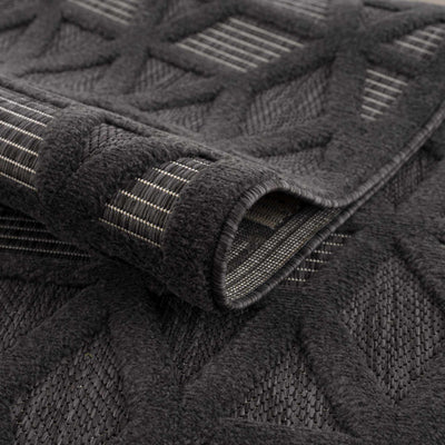 Contemporary Geometric Black and Gray Medium Pile Outdoor Area Rug - The Rug Decor
