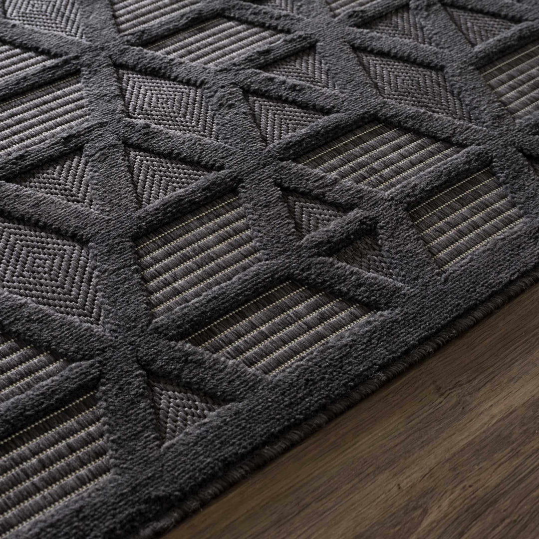 Contemporary Geometric Black and Gray Medium Pile Outdoor Area Rug - The Rug Decor