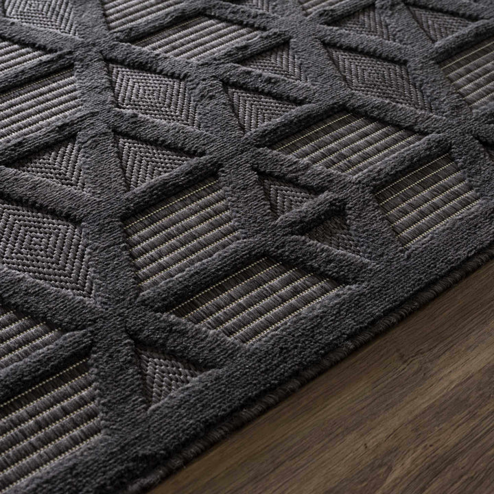 Contemporary Geometric Black and Gray Medium Pile Outdoor Area Rug - The Rug Decor
