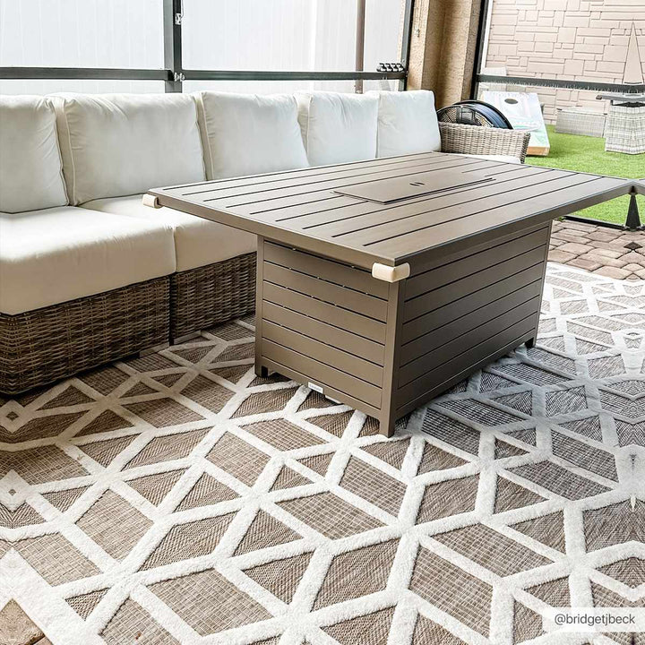 Contemporary Geometric Ivory and Camel Medium Pile Outdoor Area Rug - The Rug Decor