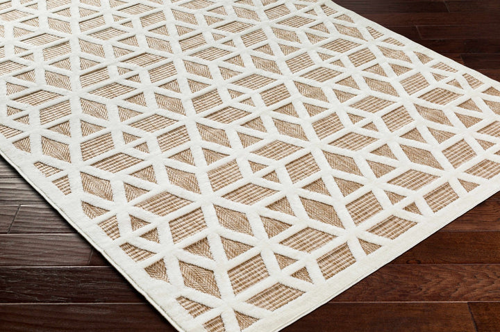 Contemporary Geometric Ivory and Camel Medium Pile Outdoor Area Rug - The Rug Decor