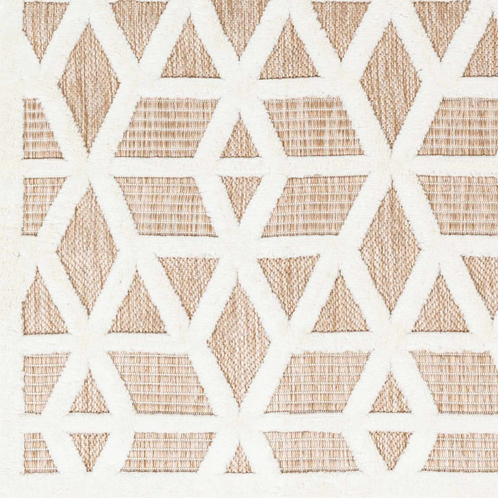 Contemporary Geometric Ivory and Camel Medium Pile Outdoor Area Rug - The Rug Decor