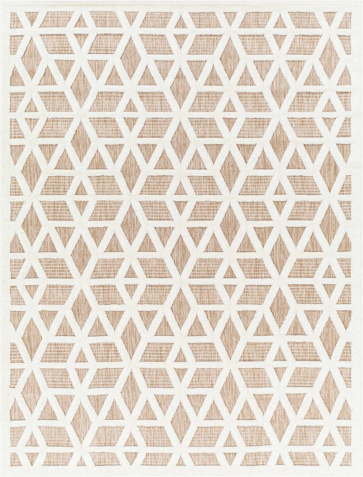 Contemporary Geometric Ivory and Camel Medium Pile Outdoor Area Rug - The Rug Decor