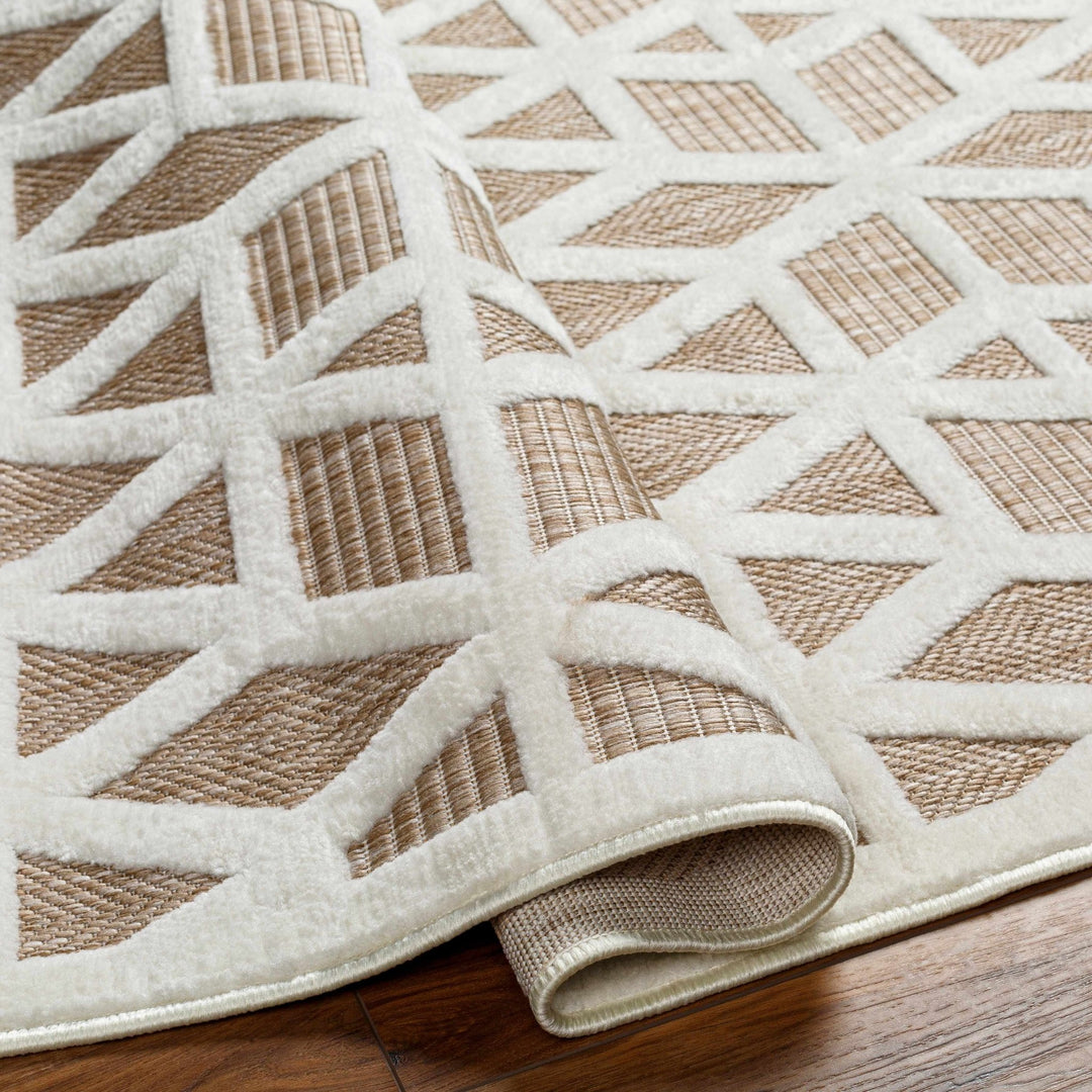 Contemporary Geometric Ivory and Camel Medium Pile Outdoor Area Rug - The Rug Decor