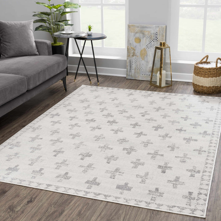 Contemporary Geometric Ivory and Gray Medium pile multi size Area Rug - The Rug Decor