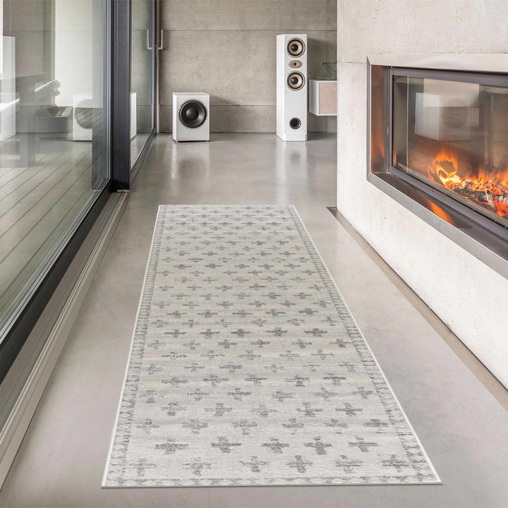 Contemporary Geometric Ivory and Gray Medium pile multi size Area Rug - The Rug Decor