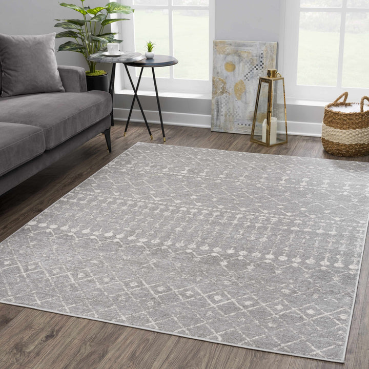 Contemporary Gray and Ivory Low pile Tribal Design Area Rug - The Rug Decor