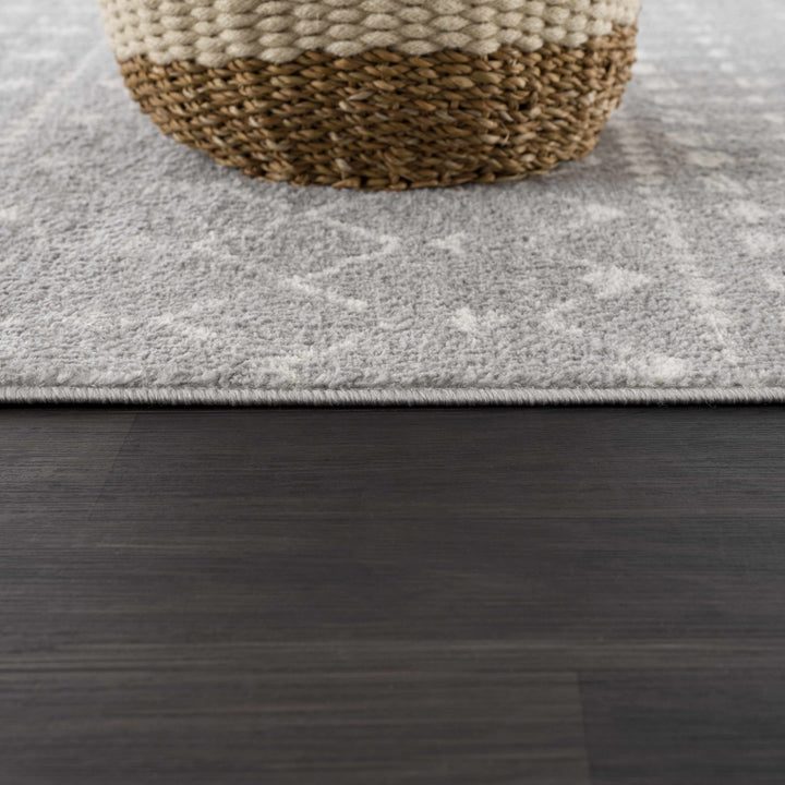 Contemporary Gray and Ivory Low pile Tribal Design Area Rug - The Rug Decor