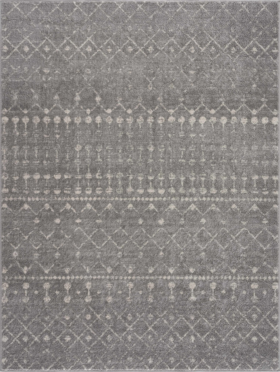 Contemporary Gray and Ivory Low pile Tribal Design Area Rug - The Rug Decor