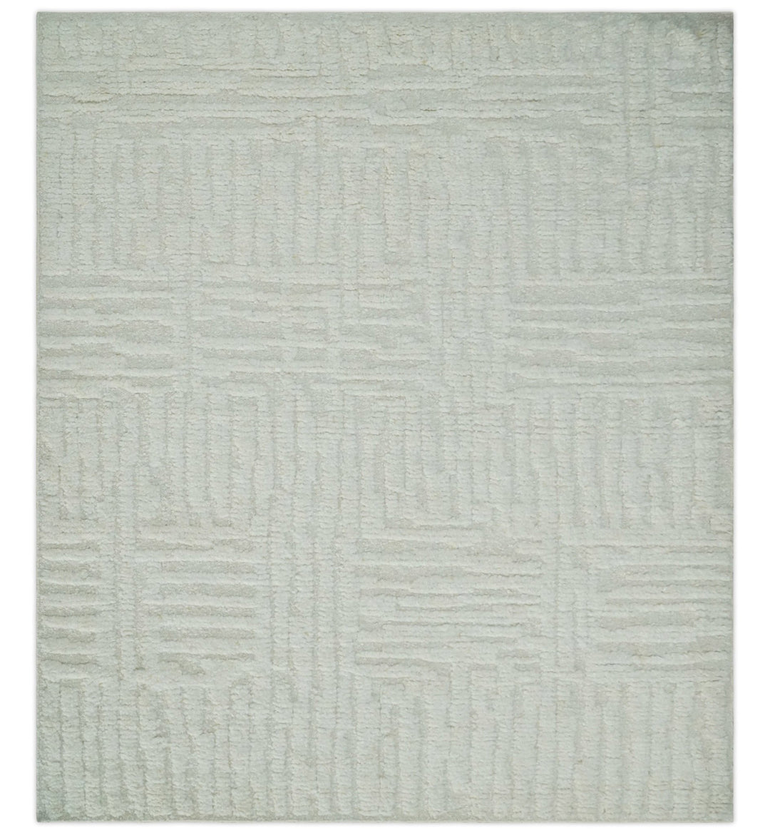 Contemporary High Low texture Hand knotted Ivory 8.6x9.10 wool Area Rug - The Rug Decor