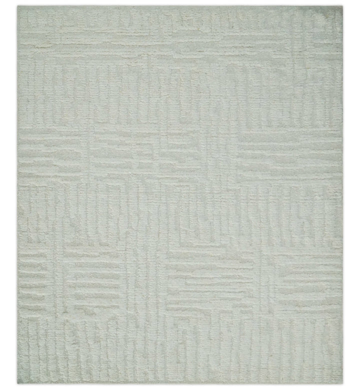 Contemporary High Low texture Hand knotted Ivory 8.6x9.10 wool Area Rug - The Rug Decor