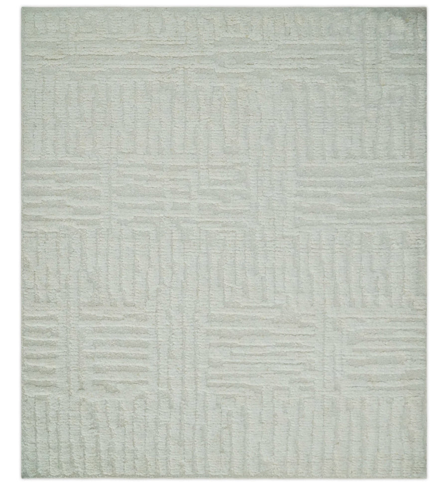 Contemporary High Low texture Hand knotted Ivory 8.6x9.10 wool Area Rug - The Rug Decor