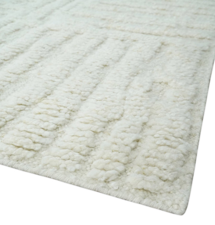 Contemporary High Low texture Hand knotted Ivory 8.6x9.10 wool Area Rug - The Rug Decor