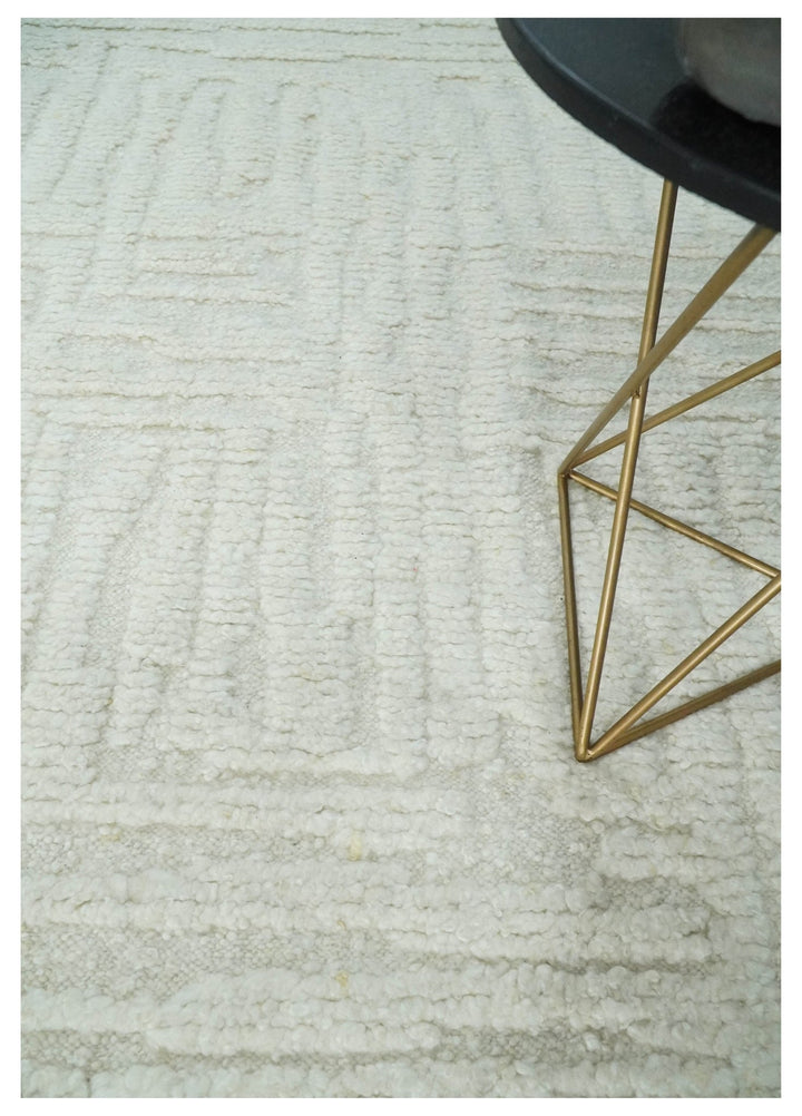 Contemporary High Low texture Hand knotted Ivory 8.6x9.10 wool Area Rug - The Rug Decor
