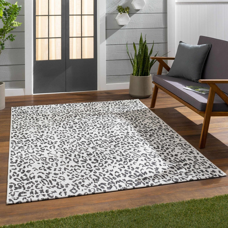 Contemporary Ivory And Charcoal Leopard design Indoor And Outdoor Area Rug - The Rug Decor