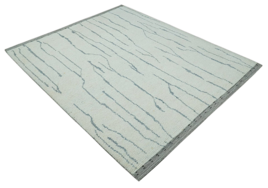 Contemporary Ivory and Gray 8.5x10.2 Stripes Pattern Hand knotted wool area rug - The Rug Decor