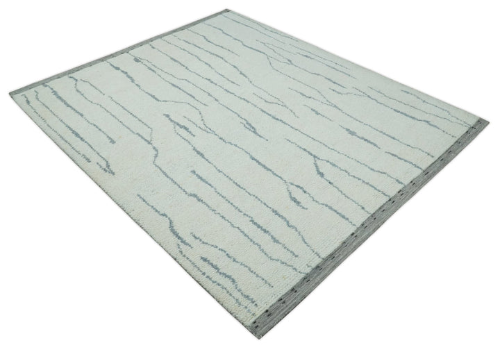 Contemporary Ivory and Gray 8.5x10.2 Stripes Pattern Hand knotted wool area rug - The Rug Decor