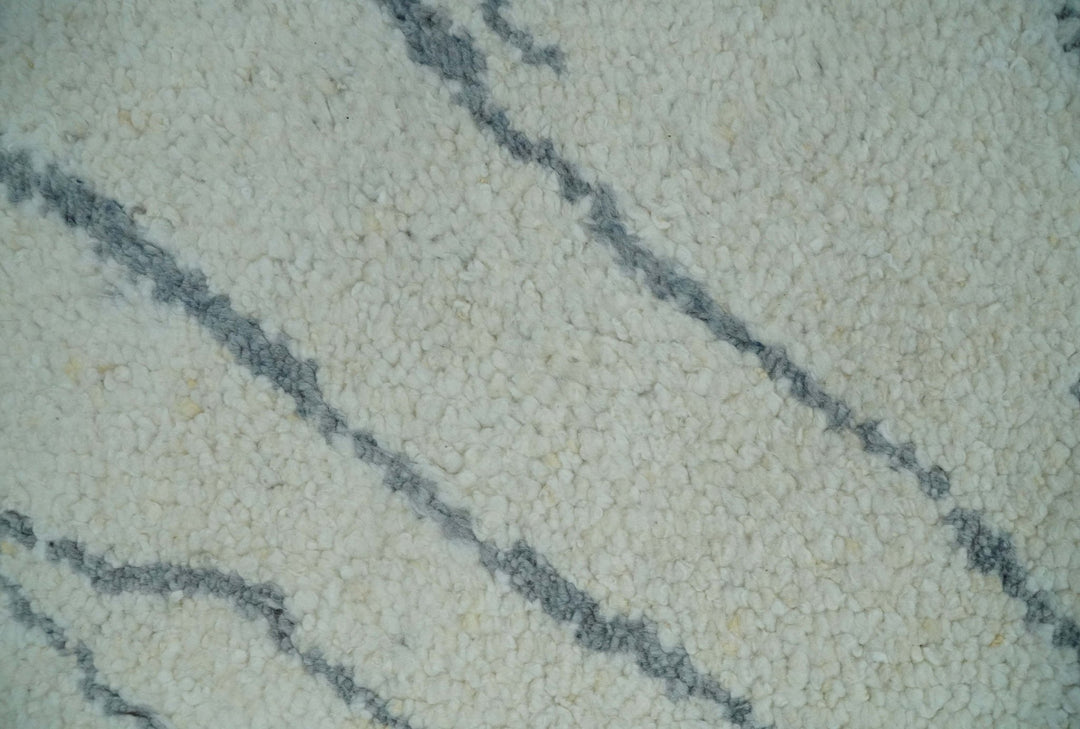 Contemporary Ivory and Gray 8.5x10.2 Stripes Pattern Hand knotted wool area rug - The Rug Decor