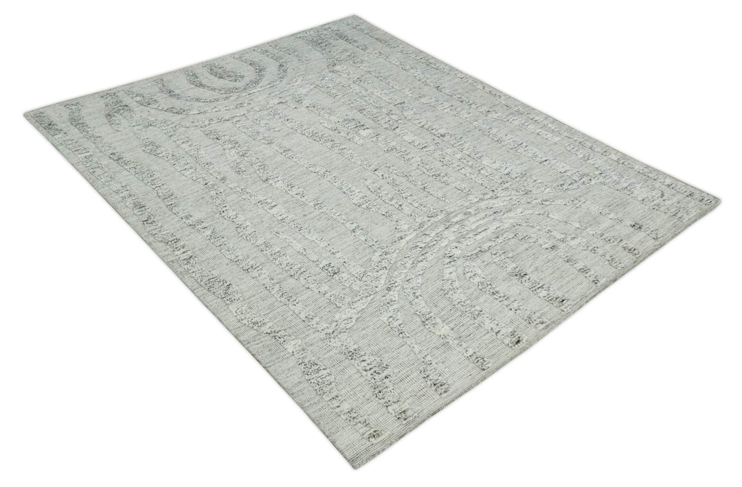 Contemporary Pattern Hand knotted High Low Ivory and Charcoal 8x10 wool Area Rug - The Rug Decor