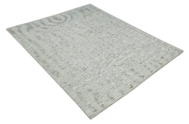 Contemporary Pattern Hand knotted High Low Ivory and Charcoal 8x10 wool Area Rug - The Rug Decor