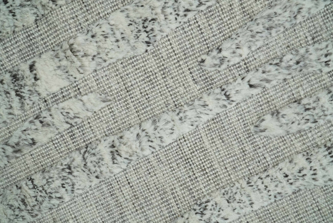 Contemporary Pattern Hand knotted High Low Ivory and Charcoal 8x10 wool Area Rug - The Rug Decor