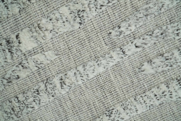 Contemporary Pattern Hand knotted High Low Ivory and Charcoal 8x10 wool Area Rug - The Rug Decor