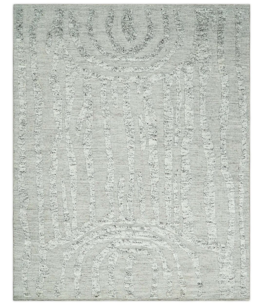Contemporary Pattern Hand knotted High Low Ivory and Charcoal 8x10 wool Area Rug - The Rug Decor