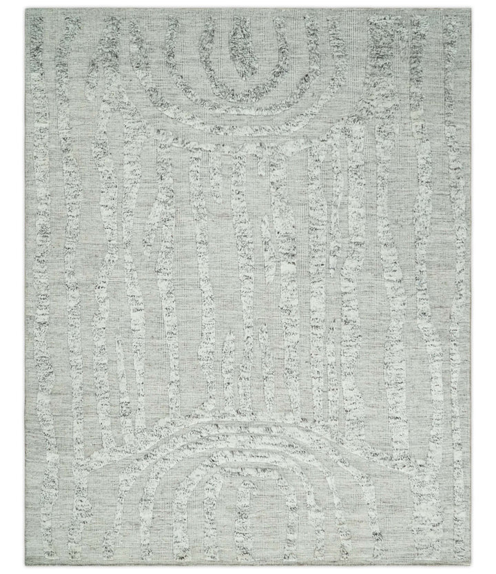 Contemporary Pattern Hand knotted High Low Ivory and Charcoal 8x10 wool Area Rug - The Rug Decor