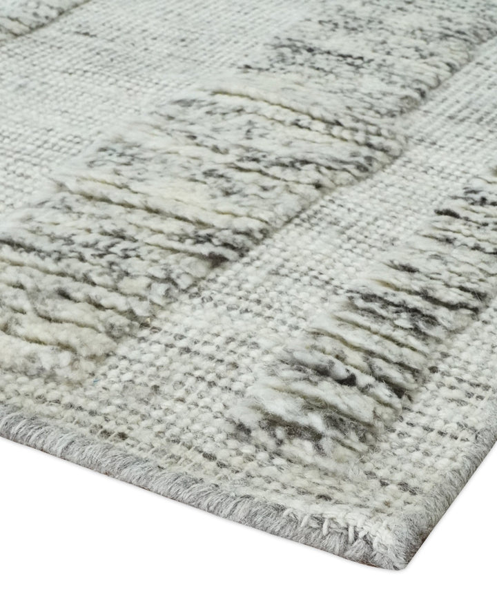 Contemporary Pattern Hand knotted High Low Ivory and Charcoal 8x10 wool Area Rug - The Rug Decor