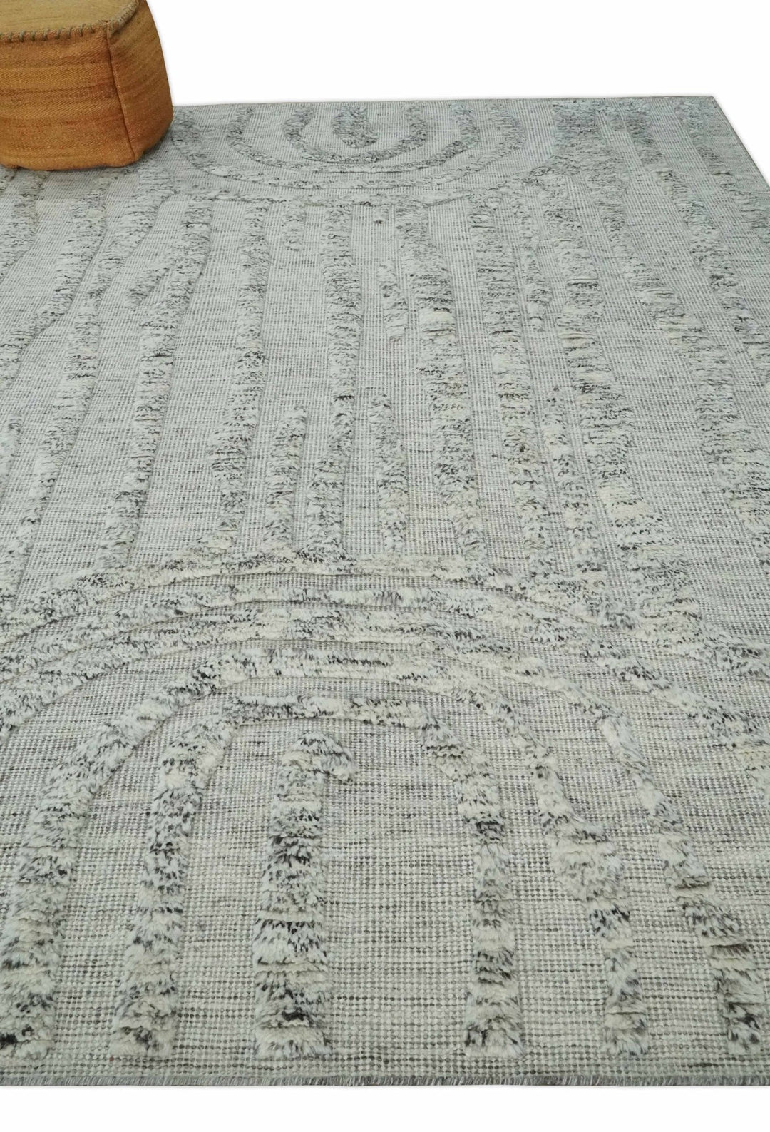 Contemporary Pattern Hand knotted High Low Ivory and Charcoal 8x10 wool Area Rug - The Rug Decor