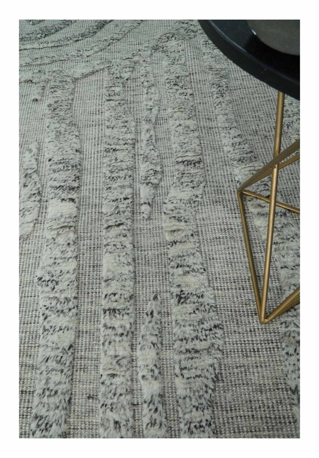 Contemporary Pattern Hand knotted High Low Ivory and Charcoal 8x10 wool Area Rug - The Rug Decor