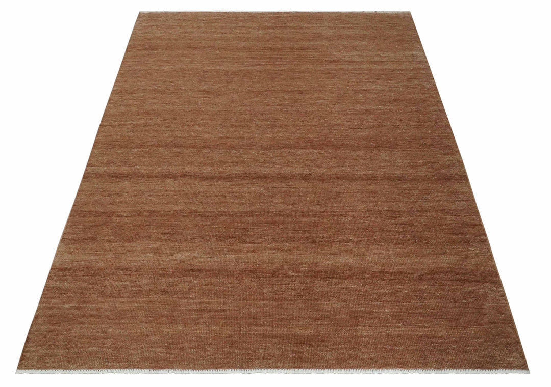 Contemporary Solid Brick Red Hand knotted Custom Made wool Area Rug - The Rug Decor