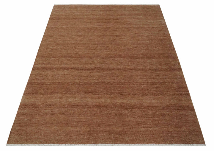 Contemporary Solid Brick Red Hand knotted Custom Made wool Area Rug - The Rug Decor
