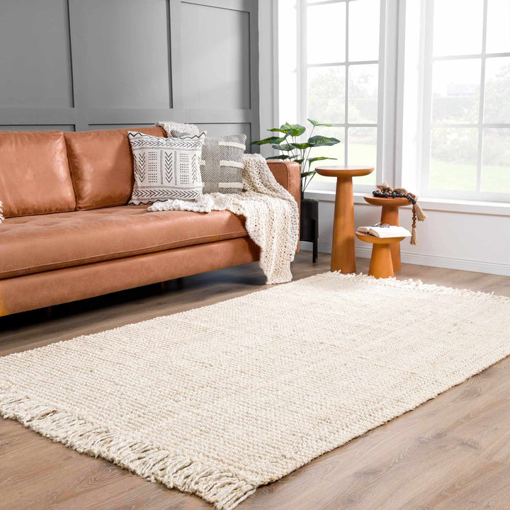 Contemporary Solid Hand Woven Tan Natural Fiber Jute Multi Size Area Rug - The Rug Decor