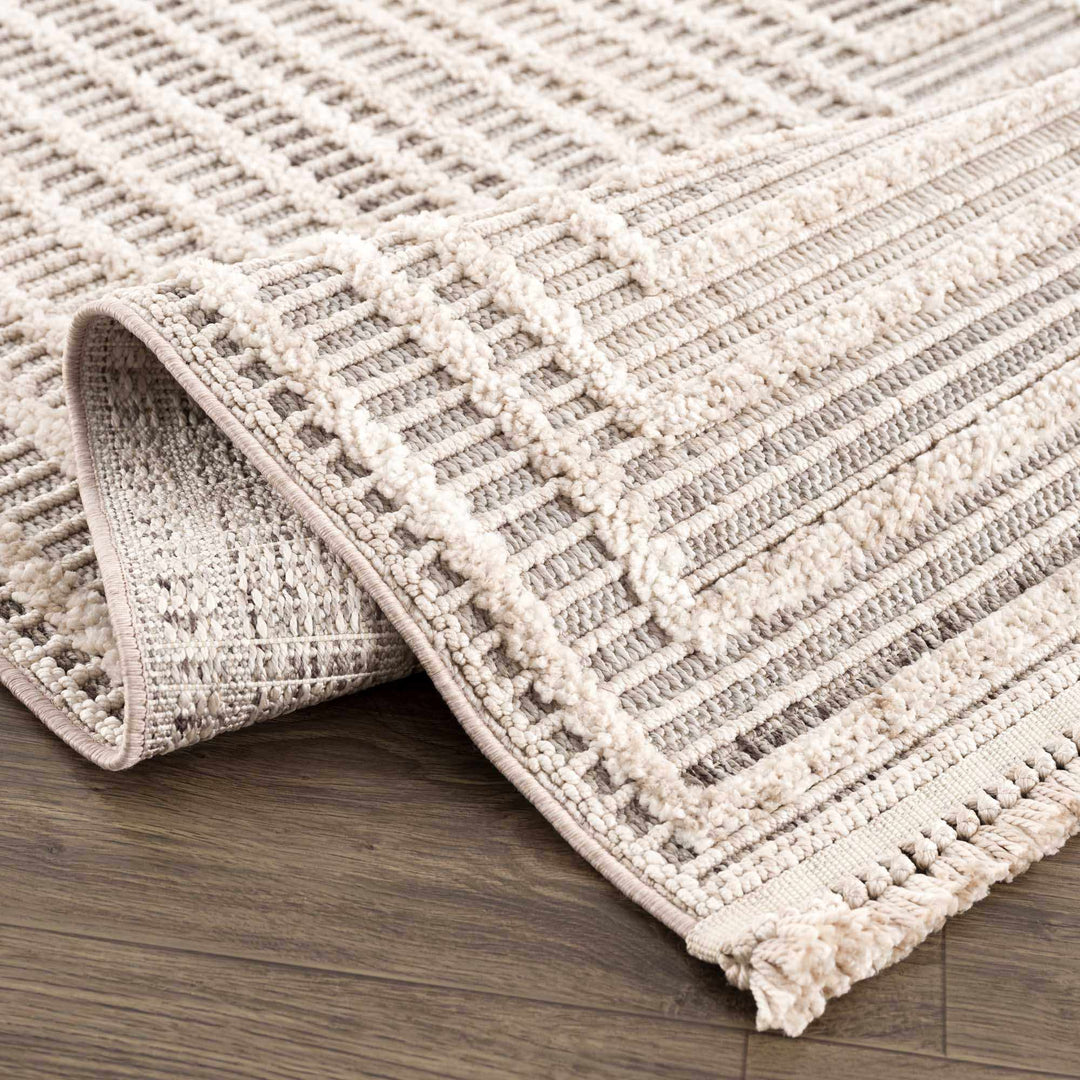 Contemporary Solid Stripes Peach, Beige and Gray High-Low Pile Area Rug - The Rug Decor