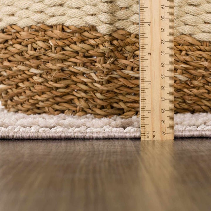 Contemporary Solid Stripes Peach, Beige and Gray High-Low Pile Area Rug - The Rug Decor