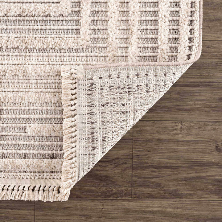 Contemporary Solid Stripes Peach, Beige and Gray High-Low Pile Area Rug - The Rug Decor