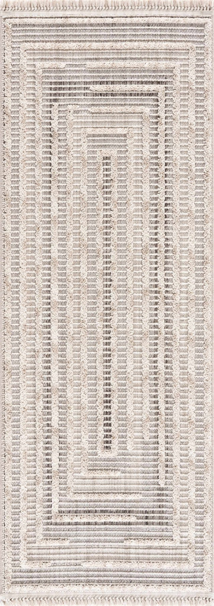 Contemporary Solid Stripes Peach, Beige and Gray High-Low Pile Area Rug - The Rug Decor