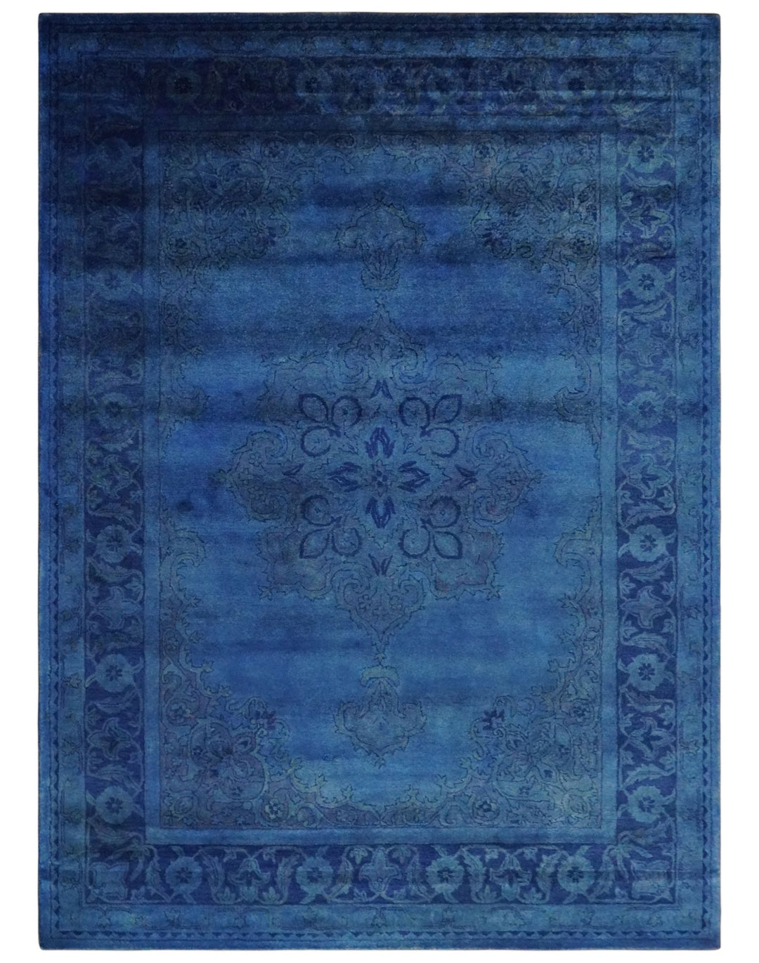 Contemporary Traditional Design Overdyed Wool 8x11 Blue Hand Tufted Wool Area Rug - The Rug Decor
